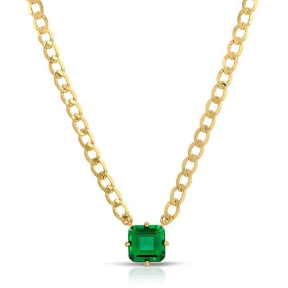 JOY DRAVECKY BIG ENERGY SOLITAIRE GREEN (EMERALD) CZ NECKLACE NWOT - Picture 1 of 6